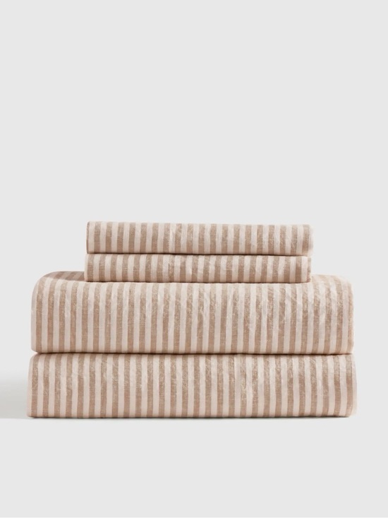 Quince Other - Full Striped Latte Linen Sheet Set - Retail $174
